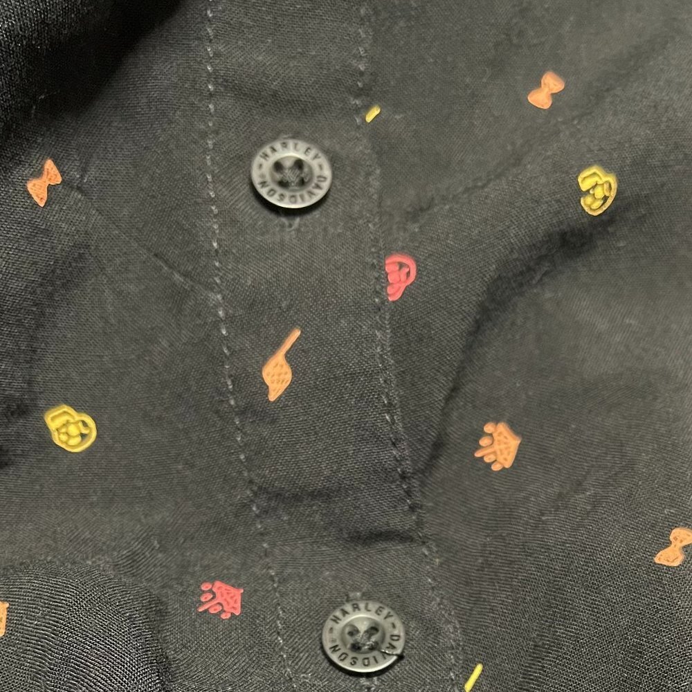 Harley Davidson Women's Black Short Sleeve Button Down Collar Shirt Top Size M - Picture 9 of 10